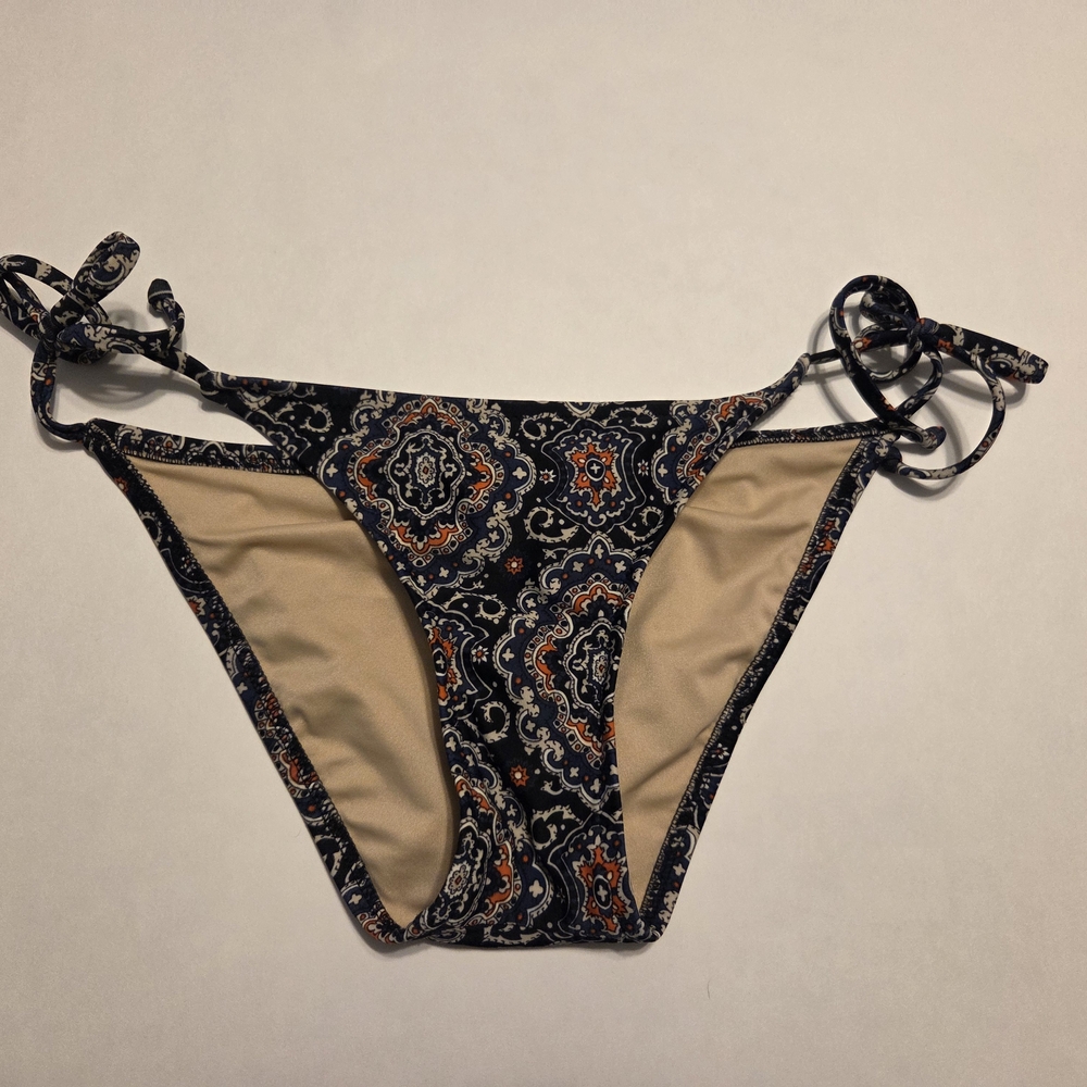 J. Crew Navy And Orange String Bikini Swim Bottom. Size XXS EUC